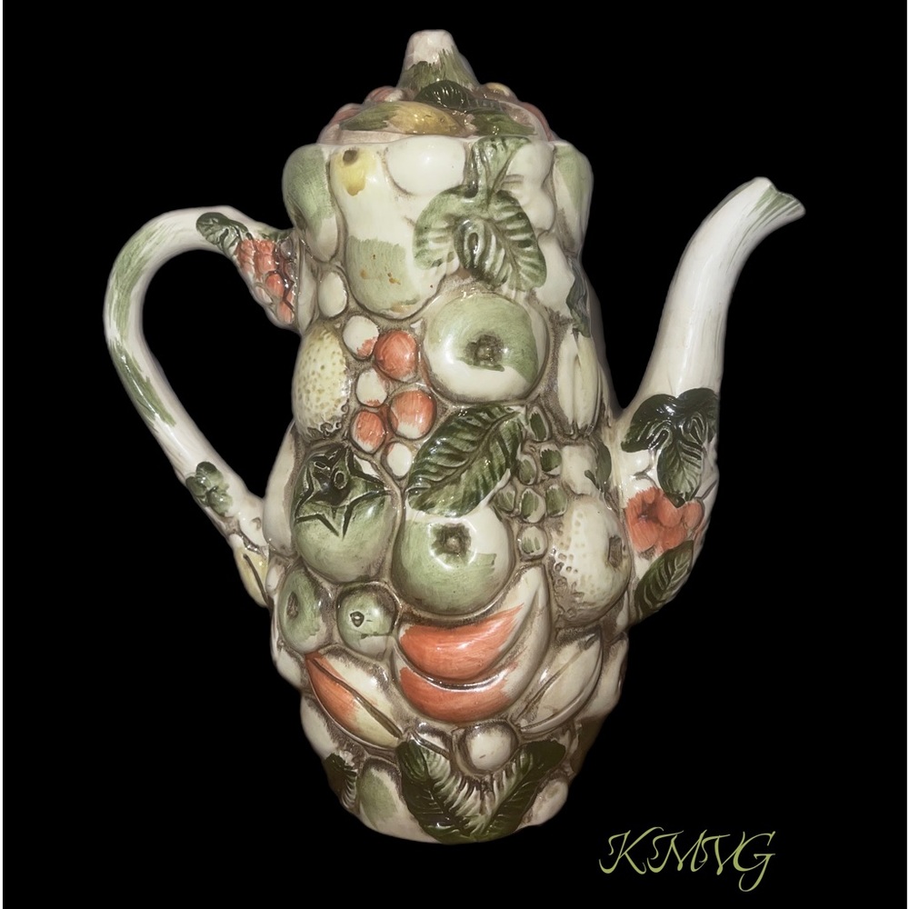 Vintage Lefton Hand Painted Embossed Fruits of Italy Serving Pitcher Coffee Pot